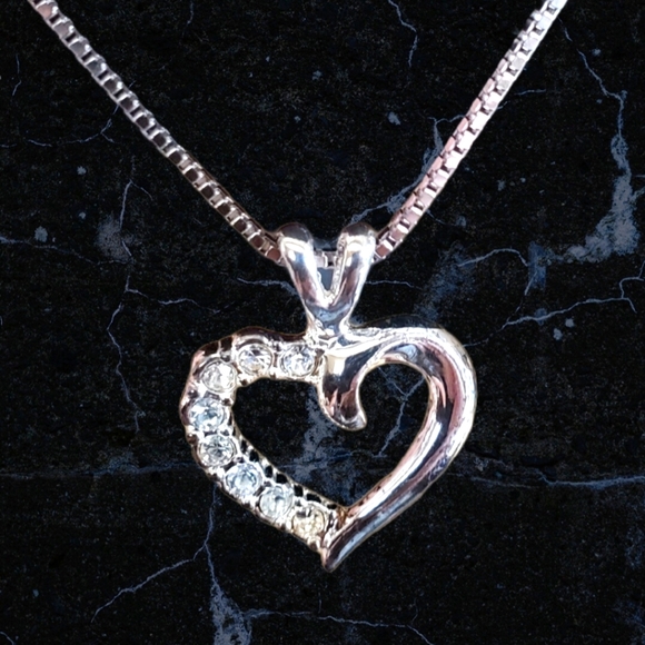 Sterling Silver/Rhinestone Heart Pendant Necklace - Picture 1 of 5